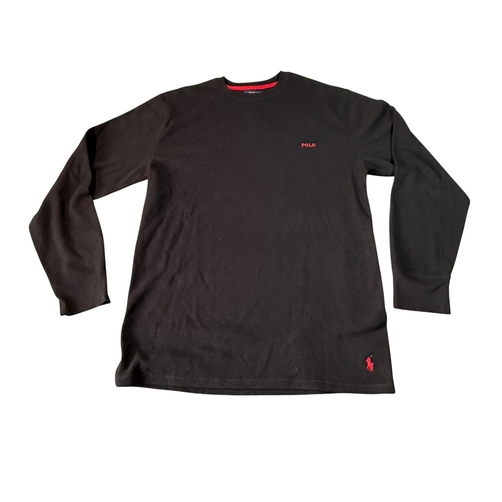 Polo Ralph Lauren Mens 1XT Black Waffle Knit Thermal Sleepwear Shirt Long Sleeve